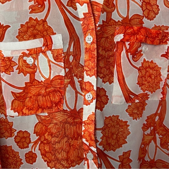 Covington Sleeveless Blouse Burnt Orange Floral Sheer Fall Aesthetic M Petite - Picture 5 of 10